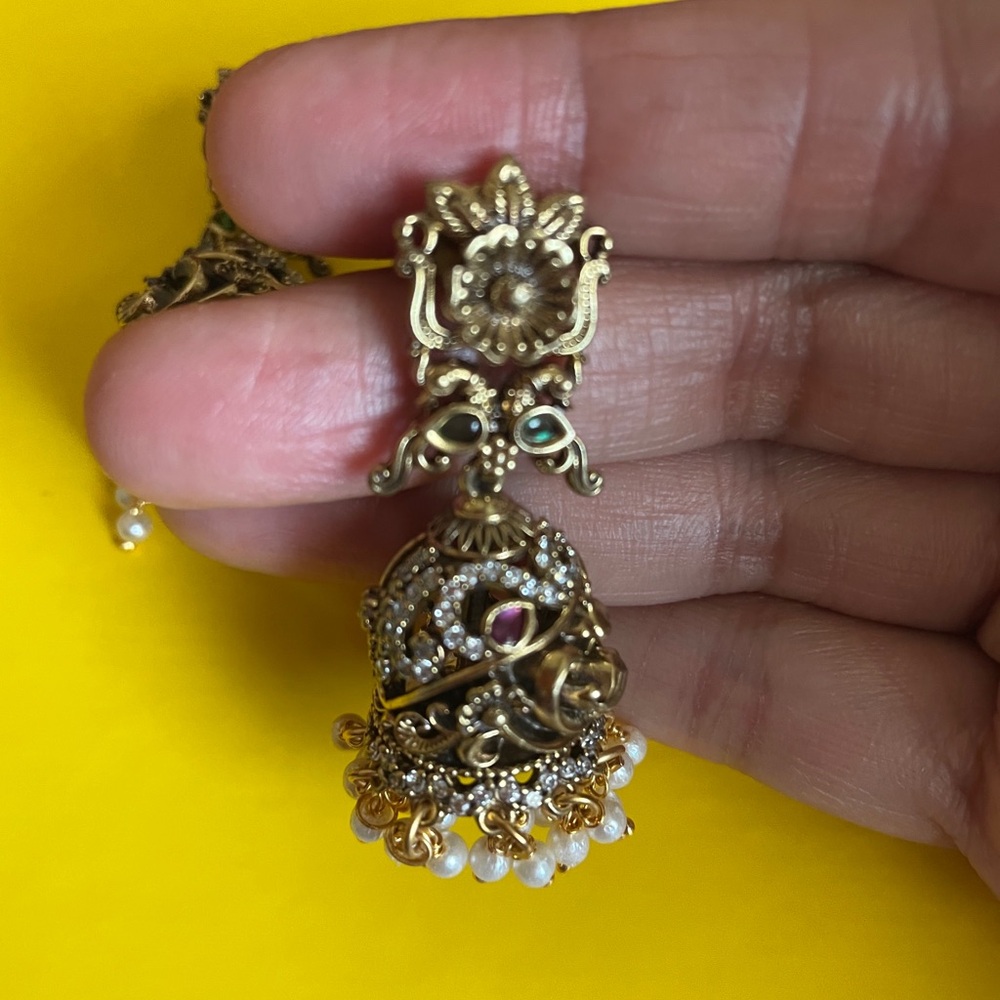 Traditional Gold-Tone Jhumka Earrings with Pearls